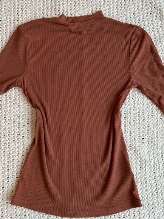 a new day Tops - a new day Long Sleeve Ribbed Mock Neck Top - Rust Brown